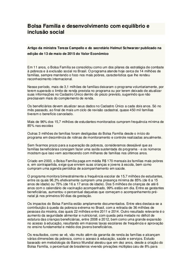 bolsa família e desenvolvimento com equilíbrio e inclusão social